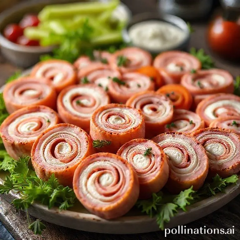 platter of sliced cream cheese and deli meat pinwheels