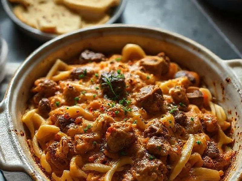 Pot Roast Noodle Casserole In A Baking Dish, Ready To Serve - Leftover pot roast recipes with noodles