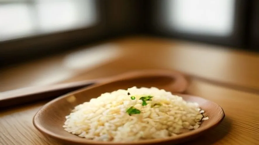 fix overcooked rice and related common rice problems served on a wooden table, freshly made and ready to serve