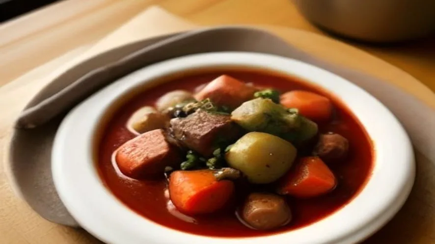freeze beef stew and how to reheat beef dishes properly served on a wooden table, freshly made and ready to serve
