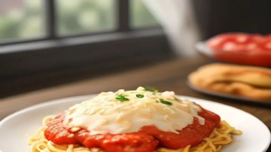 what to serve with chicken parmesan served on a wooden table, freshly made and ready to serve