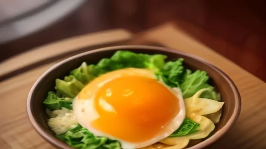 what to serve with bibimbap served on a wooden table, freshly made and ready to serve