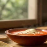 what bread goes with soup served on a wooden table, freshly made and ready to serve