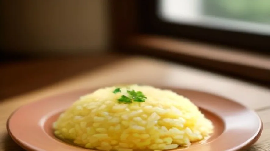 rice mushy served on a wooden table, freshly made and ready to serve